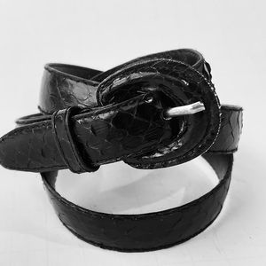 BLACK GENUINE SNAKE SKIN BELT, LEATHER SHOP WOMENS S 32” LONG 3/4” WIDE #7121